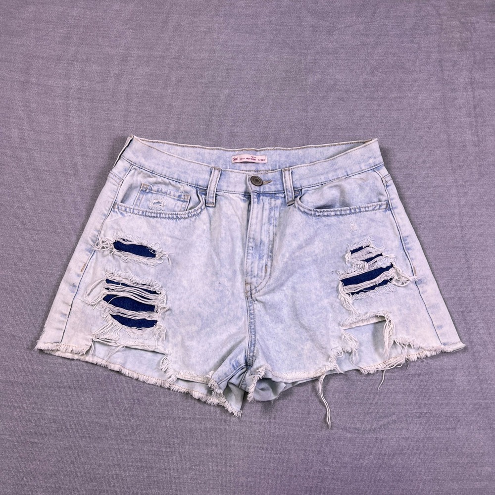 SO Curvy Mom Short Distressed High Rise Denim Jean‎ Shorts Womens 11 Light Blue